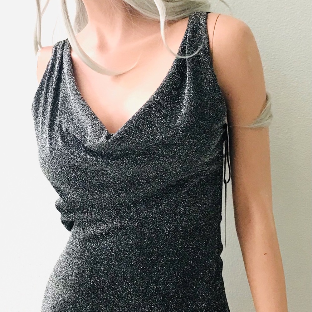 NWT FINESSE Silver Cowl SAFETY PIN Mini DRESS XS